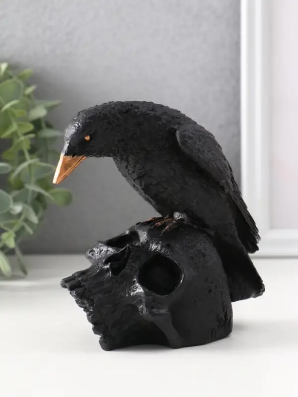 Фигура «Ворон на черепе», 12×12×8 см, чёрная