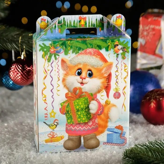 Подарочная коробка "Заяц - Кот" белый, 16×7.5×26 см