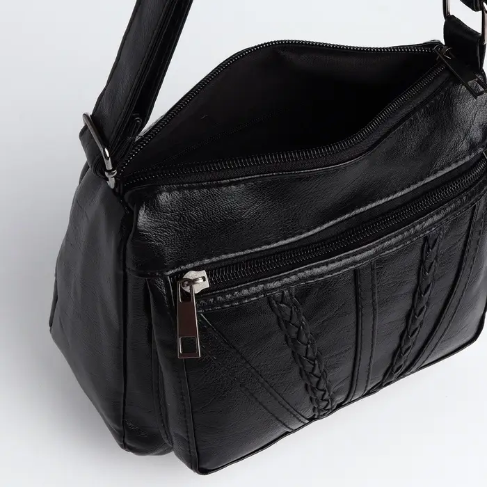 Сумка женская кросс-боди на молнии, 20&times;8.5&times;15 см, однотонная, чёрная