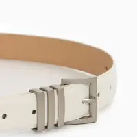 Ремень женский, 110&times;2.8 см, прямоугольная пряжка металл, серебристая, белый