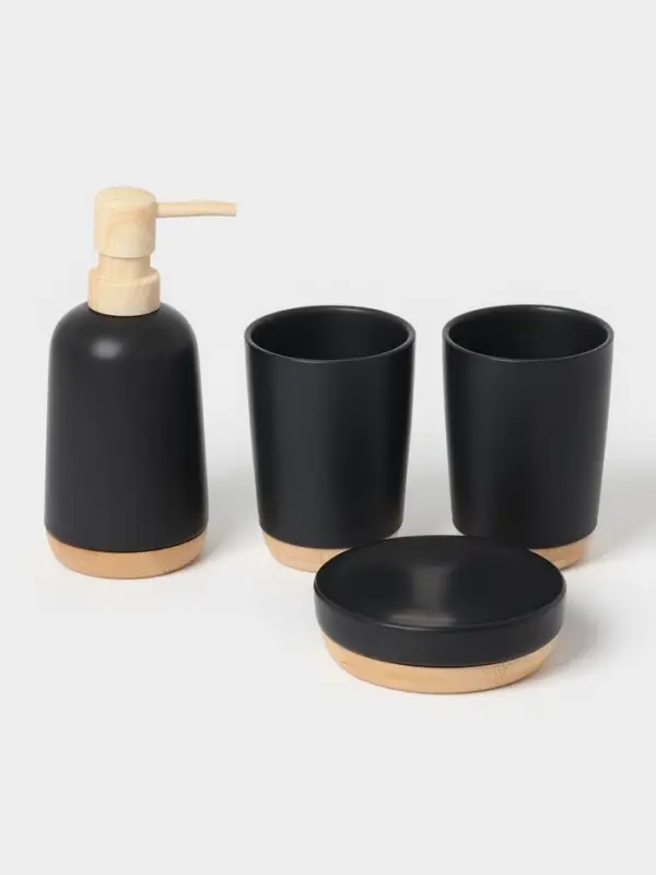 Аксессуары для ванной &laquo;Эко&raquo;, 4 предмета, мыльница, дозатор для мыла, 2 стакана, чёрные