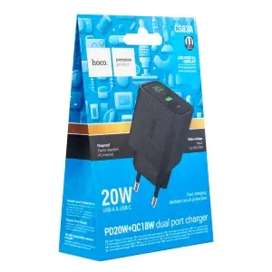 Переходник сетевого зарядного устройства CS83A HOCO на Type-C PD20W + USB QC3.0 черный