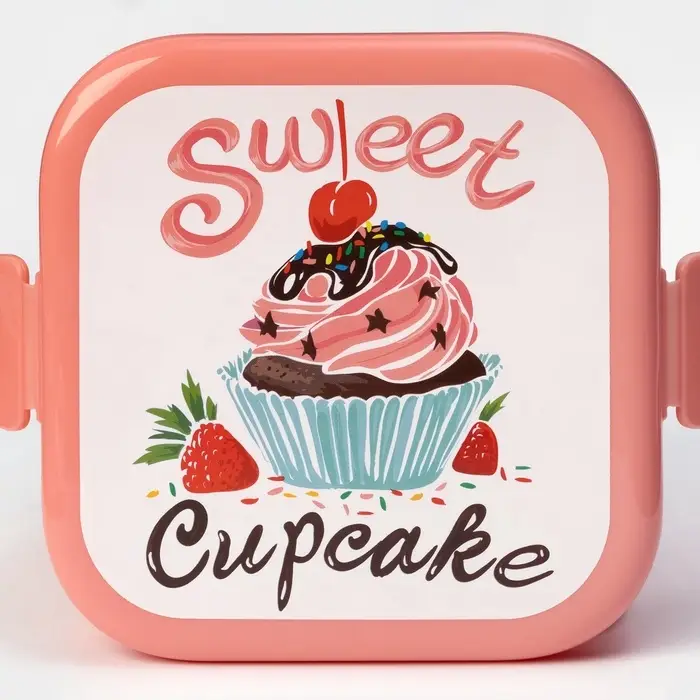 Ланч - бокс в школу IDEA &laquo;Капкейки&raquo;, 800 мл, 12.5&times;13&times;8.5 см, 2 отделения, пластик, бело-розовый