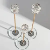 Подсвечник стекло, металл "Бутон-кристалл" d=2,2 см набор 3 шт h=23, 27,5 и 32,5 см