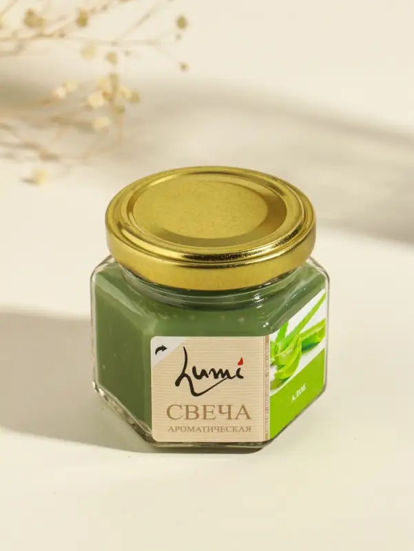 Свеча ароматическая в банке 70 гр воска, алое Свеча ароматическая в банке 70 гр воска, алое