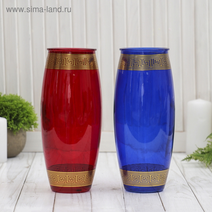 Ваза стекло  Ваза стекло "Ева" крашенная с деколью 23 см  МИКС