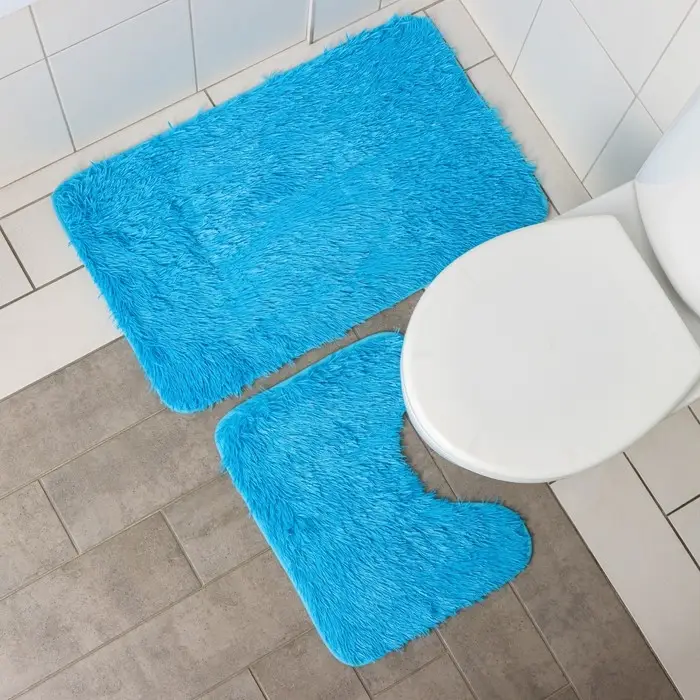 Коврики для ванной и туалета Доляна &laquo;Пушистик&raquo;, 2 шт., 40&times;50, 50&times;80 см голубые