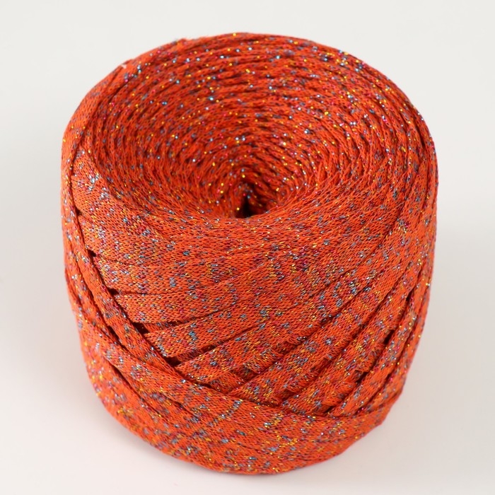 Трикотажная пряжа "Риббон" с люрексом 85м/170&plusmn;5 гр (Рябина, люрекс: Радуга)