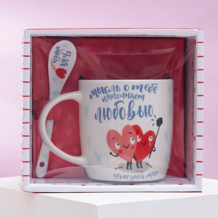 Кружка керамическая с ложкой «Я тебя люблю», 350 мл, цвет белый Кружка керамическая с ложкой «Я тебя люблю», 350 мл, цвет белый