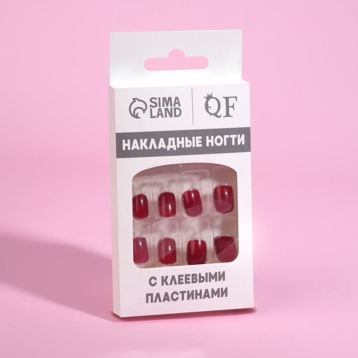 Накладные ногти «Wine», 12 шт, с клеевыми пластинами, форма мягкий квадрат, цвет бордовый/серебристый Накладные ногти «Wine», 12 шт, с клеевыми пластинами, форма мягкий квадрат, цвет бордовый/серебристый