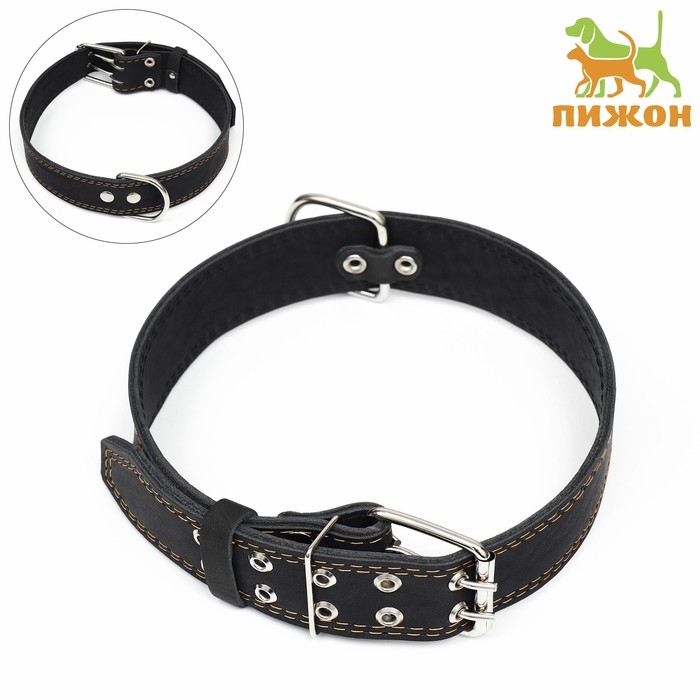 Ошейник кожаный двухслойный, 85 х 4.5 см, ОШ 50-70 см, чёрный Ошейник кожаный двухслойный, 85 х 4.5 см, ОШ 50-70 см, чёрный
