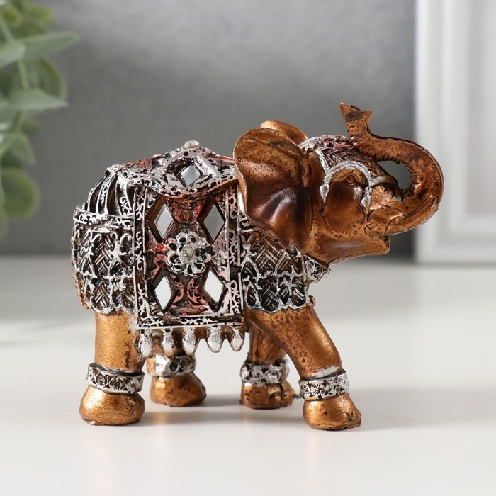 Сувенир полистоун Сувенир полистоун "Бронзовый слон в серебристой попоне с зеркалами" 9,5х5х7 см