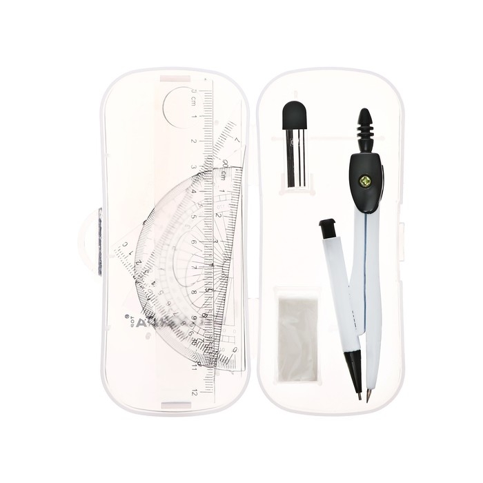 Циркуль металлический 120 мм в пластиковом пенале, с механическим карандашом, грифелями, ластиком, линейкой, 2 треугольниками и транспортиром Циркуль металлический 120 мм в пластиковом пенале, с механическим карандашом, грифелями, ластиком, линейкой, 2 треугольниками и транспортиром