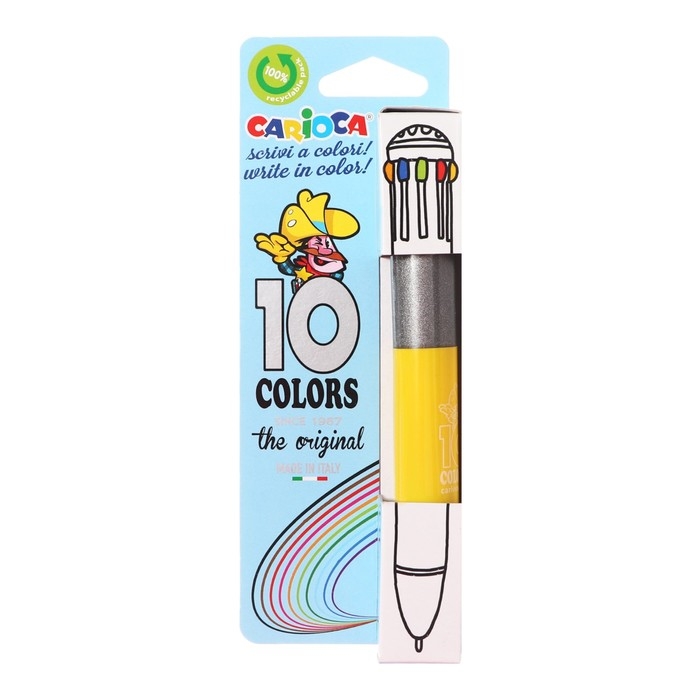 Ручка шариковая автоматическая, 10 цветов, Ручка шариковая автоматическая, 10 цветов, "Carioca", узел 1.0 мм, стандартная палитра, микс