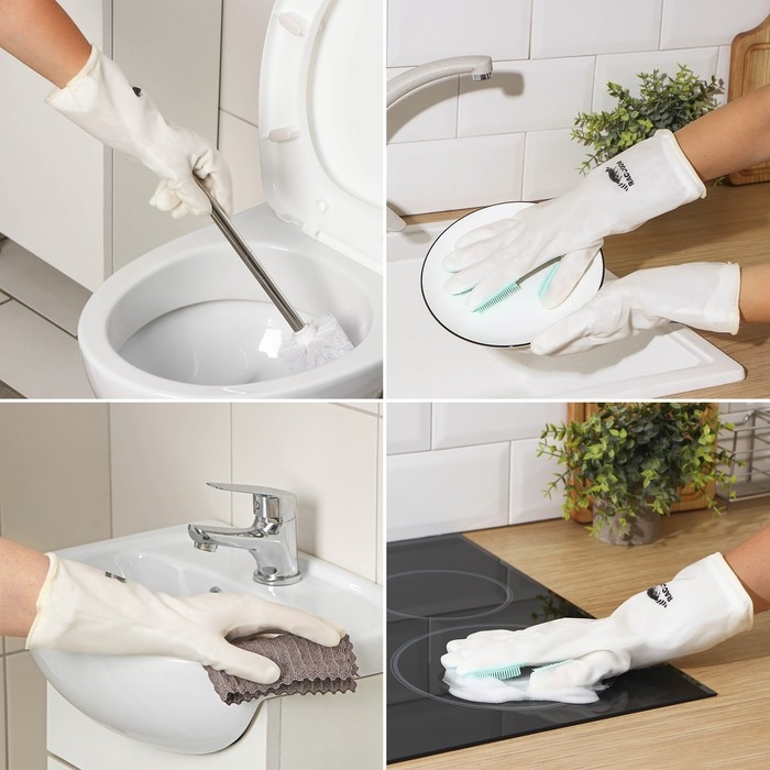 Перчатки хозяйственные Raccoon с щётками и подкладом, ПВХ, 100 гр, размер L, цвет белый Перчатки хозяйственные Raccoon с щётками и подкладом, ПВХ, 100 гр, размер L, цвет белый