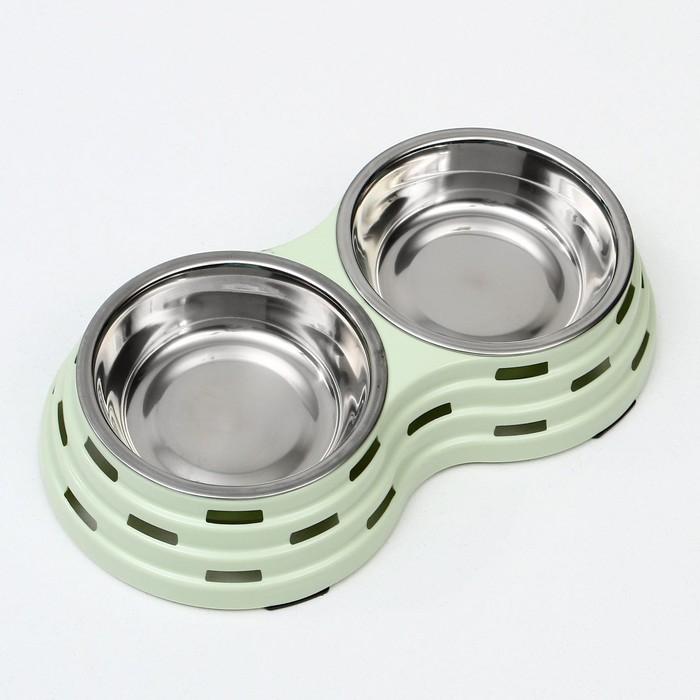 Миска металлическая двойная на пластиковом основании 2 х 160 мл, 25 х 14 х 5 см, зелёная Миска металлическая двойная на пластиковом основании 2 х 160 мл, 25 х 14 х 5 см, зелёная