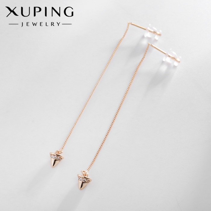 Серьги висячие со стразами XUPING протяжки, искры, цвет белый в розовом золоте Серьги висячие со стразами XUPING протяжки, искры, цвет белый в розовом золоте