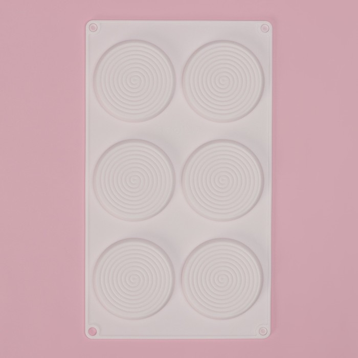 Форма для муссовых десертов и выпечки Доляна «Гипноз», силикон, 30×17,5×0,5 см, 6 ячеек (d=7,7 см), цвет белый Форма для муссовых десертов и выпечки Доляна «Гипноз», силикон, 30×17,5×0,5 см, 6 ячеек (d=7,7 см), цвет белый