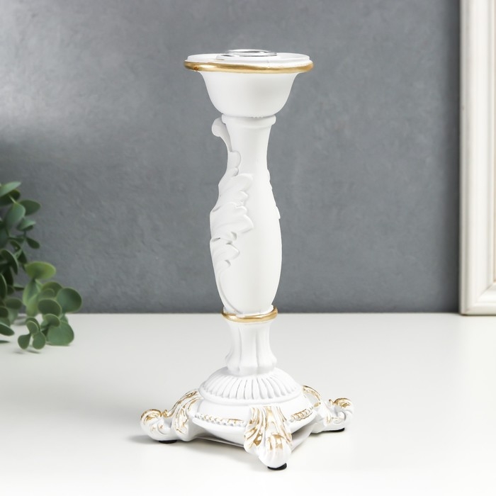 Подсвечник полистоун на 1 свечу Подсвечник полистоун на 1 свечу "Пышный лист" белый 21,5х9х9 см