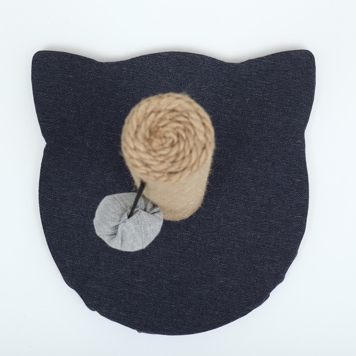 Когтеточка-столбик с основанием-кошечкой  Когтеточка-столбик с основанием-кошечкой "Пижон", 32 х 31 х 47 см, рогожка, джут, серо-синий