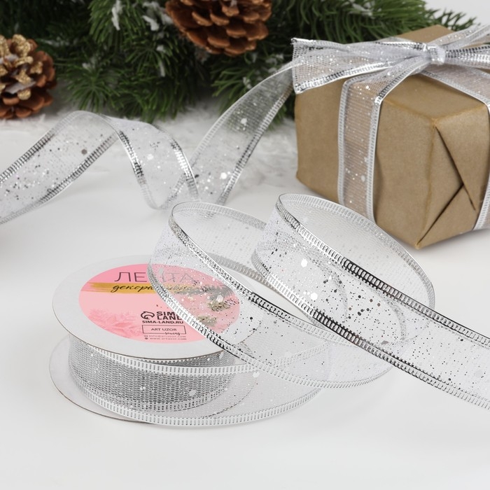 Новый год! Лента капроновая с металлической нитью «Блёстки», 25 мм × 2,7 ± 0,5 м, цвет серебряный Новый год! Лента капроновая с металлической нитью «Блёстки», 25 мм × 2,7 ± 0,5 м, цвет серебряный