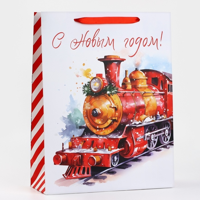 Новый год. Пакет подарочный новогодний ламинированный «Новогодний поезд», L 31 х 40 х 11.5 см, Новый год Новый год. Пакет подарочный новогодний ламинированный «Новогодний поезд», L 31 х 40 х 11.5 см, Новый год
