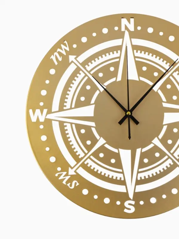 Часы настенные интерьерные &laquo;Компас&raquo;, бесшумные, плавный ход, d=40 см, металл, золотистые