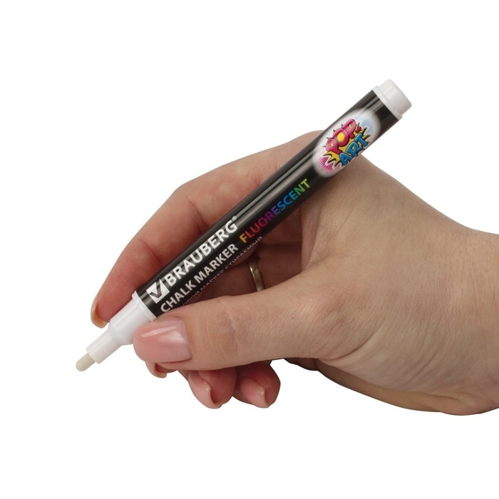 Маркер стираемый меловой для гладких поверхностей, 3,5 мм, BRAUBERG Маркер стираемый меловой для гладких поверхностей, 3,5 мм, BRAUBERG "POP-ART", белый