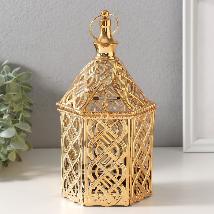 Подсвечник металл на 3 свечи Подсвечник металл на 3 свечи "Переплетение" золото d=3,5 см 12х12х23 см