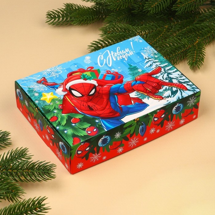 Новый год. Коробка подарочная, Новый год. Коробка подарочная, "С Новым годом", 21 х 15 х 5 см, Человек-паук