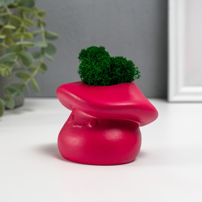 Кашпо бетонное  Кашпо бетонное "Гриб" со мхом 10х8х6,5 см бордо (мох зеленый стабилизированный)