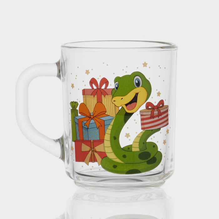 Кружка стеклянная чайная «Новогодние змейки», 200 мл, МИКС