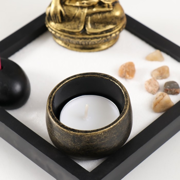 Сад камней Дзен  Сад камней Дзен "Будда" песок+камни+подсвечник+подставка 3х12,5х12,5 см