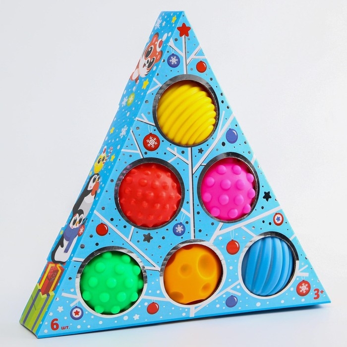 Подарочный набор развивающих мячиков «Голубая ёлочка», 6 шт., новогодняя подарочная упаковка, Крошка Я Подарочный набор развивающих мячиков «Голубая ёлочка», 6 шт., новогодняя подарочная упаковка, Крошка Я