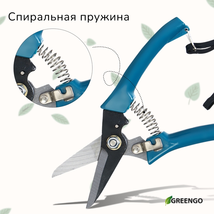 Ножницы садовые, 7 Ножницы садовые, 7" (18 см), с тефлоновым покрытием, пластиковые ручки, Greengo