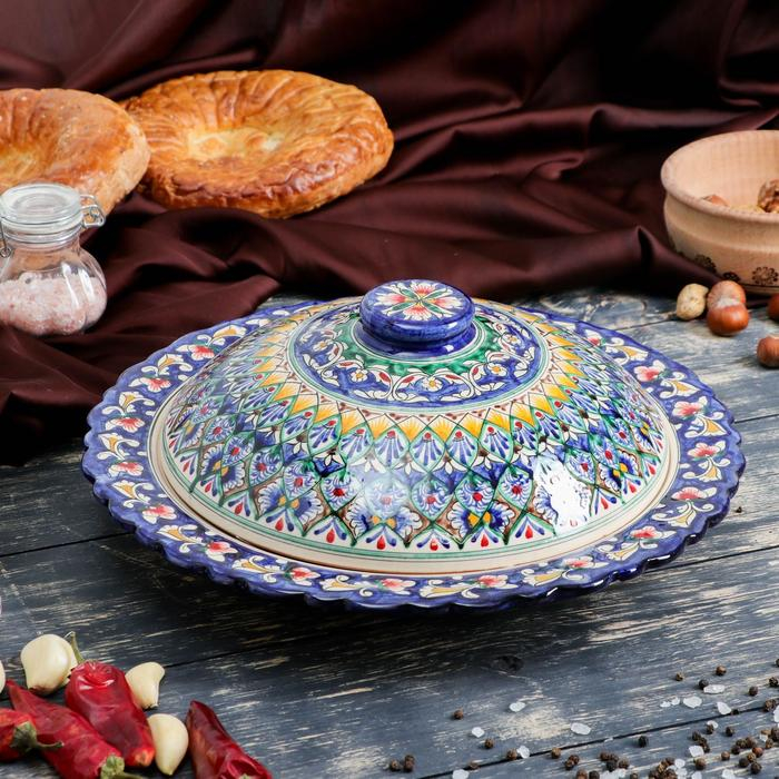 Блинница Риштанская Керамика  Блинница Риштанская Керамика "Цветы", 32 см, синий