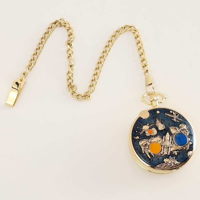 Часы карманные, музыкальные Часы карманные, музыкальные "Космос", кварцевые, d циферблата-5.9см, цепочка l-36.5см,золото