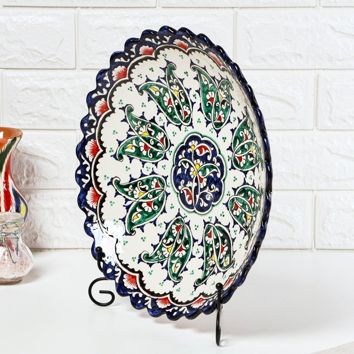 Ляган Риштанская Керамика  Ляган Риштанская Керамика "Цветы", 32 см, синий, глубокий