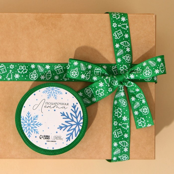 Лента декоративная репсовая «Новогодние игрушки», зеленая, 2 см × 5 м Лента декоративная репсовая «Новогодние игрушки», зеленая, 2 см × 5 м