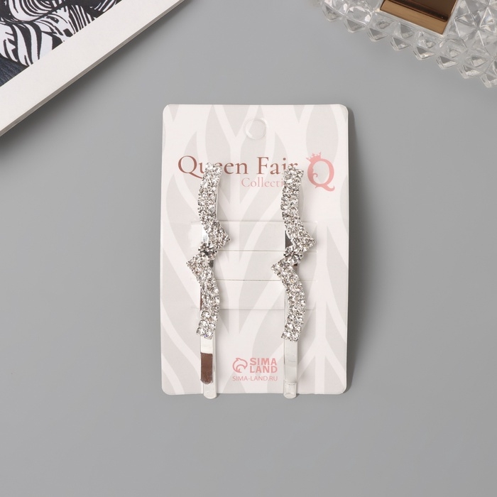 Невидимка для волос «Беат» (набор 2 шт) волна уголок, 6 см, серебро Невидимка для волос «Беат» (набор 2 шт) волна уголок, 6 см, серебро