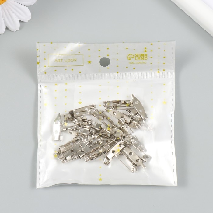 Основа для творчества "Значок с булавкой" набор 60 шт серебро 0,5х2 см