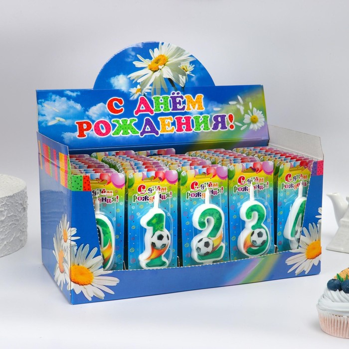 Шоу-бокс со свечами для торта цифры  Шоу-бокс со свечами для торта цифры "Футбол", 10, 2 см, 50 штук