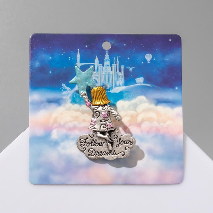 Брошь Брошь "Девочка" мечтательница, цветная в матовом серебре