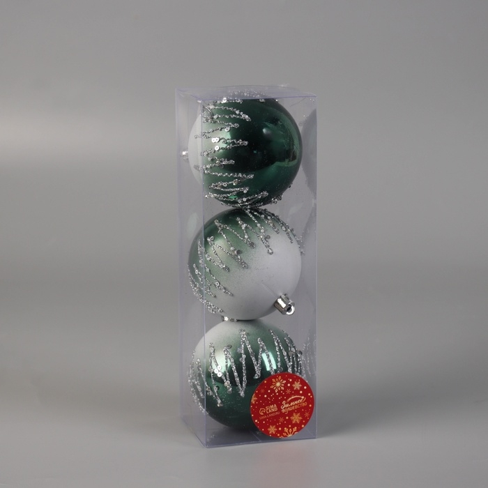 Набор шаров пластик d-8 см, 3 шт Набор шаров пластик d-8 см, 3 шт "Акселл" зелёно-белый