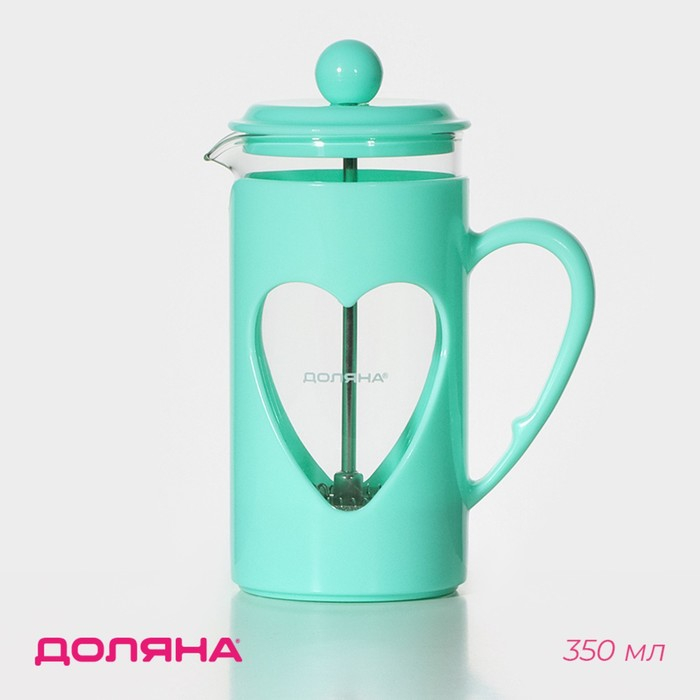 Чайник заварочный френч - пресс Доляна «Комплимент», 350 мл, стекло, цвет бирюзовый Чайник заварочный френч - пресс Доляна «Комплимент», 350 мл, стекло, цвет бирюзовый