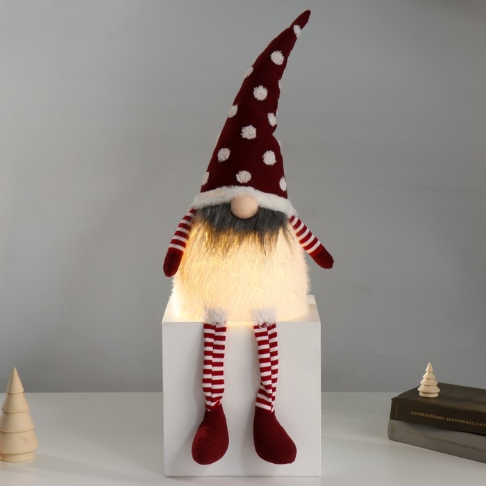 Кукла интерьерная свет Кукла интерьерная свет "Гном в красном колпаке в горошек" длинные ножки 22х16х65 см