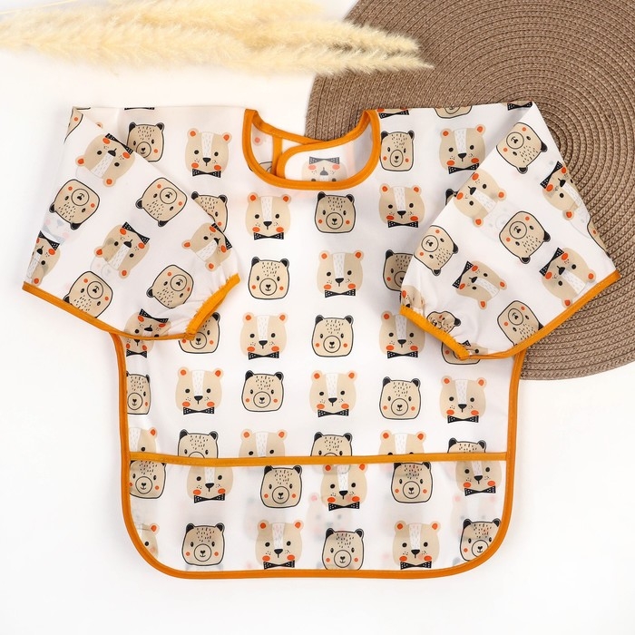 Нагрудник с рукавами и карманом «Мишка», рубашка, 0-2  года (рукав 34см, грудь 43*36см) Нагрудник с рукавами и карманом «Мишка», рубашка, 0-2  года (рукав 34см, грудь 43*36см)