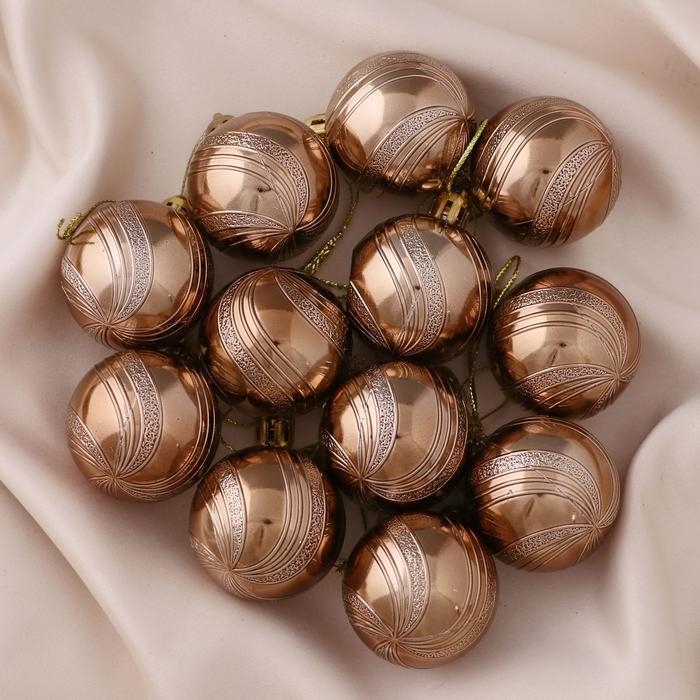 Набор шаров пластик d-4 см, 12 шт Набор шаров пластик d-4 см, 12 шт "Вертикаль" коричневый