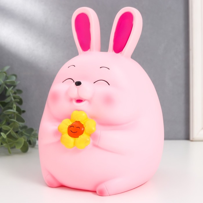 Копилка пластик Копилка пластик "Зайчик - пухляш с сердцем/цветком" МИКС 16х15,5х23 см