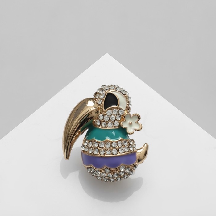 Брошь «Птичка» необычная, цветная в золоте Брошь «Птичка» необычная, цветная в золоте
